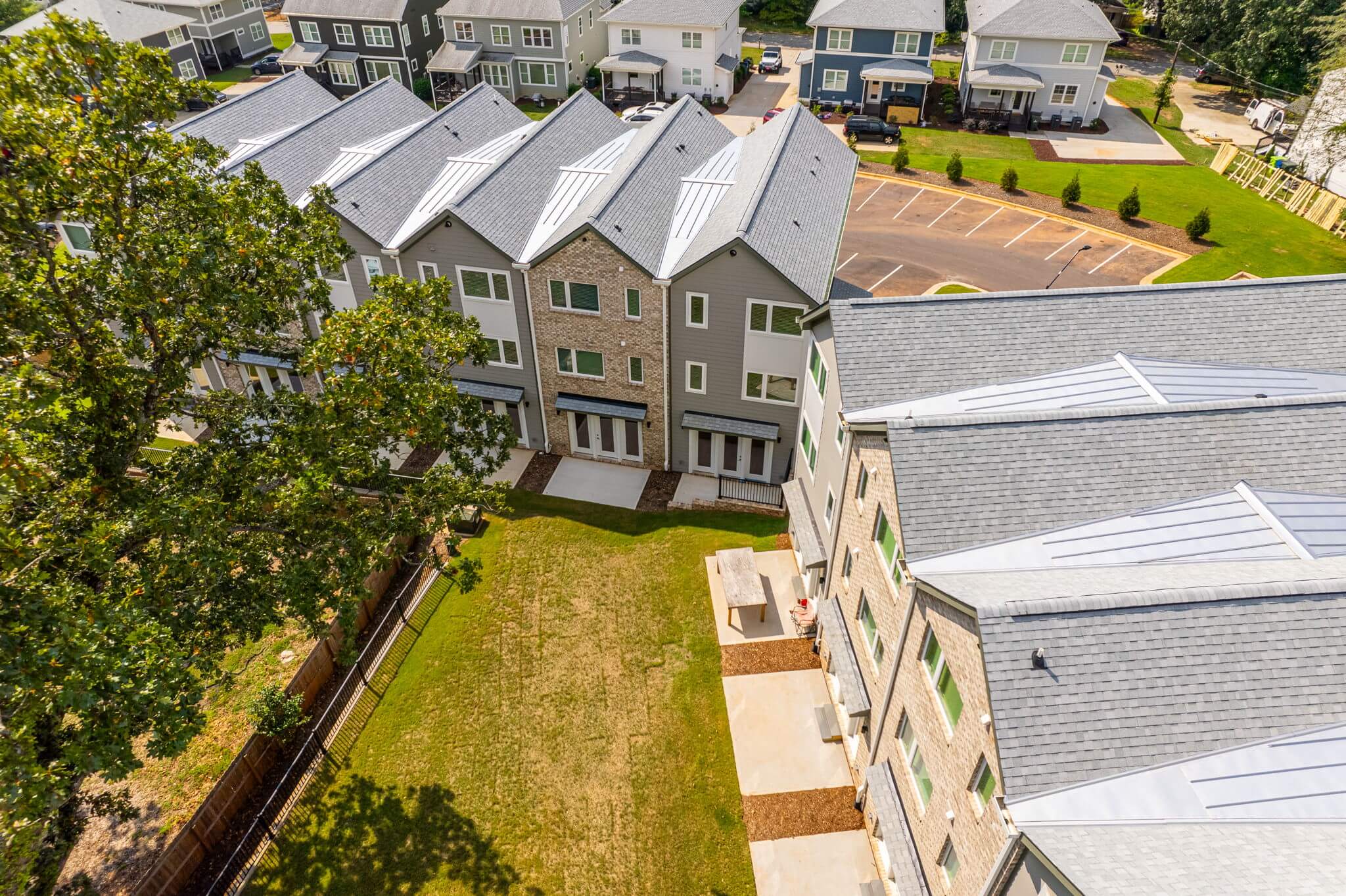 gorman row off campus townhomes and houses near nc state birds eye view back patios