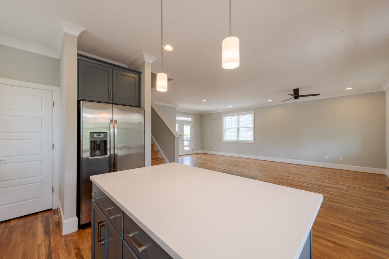 gorman row apartments near nc state kitchen into living room